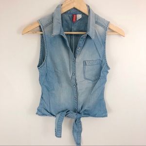 Denim Button Sleeveless Tank Top Front Tie H&M 2